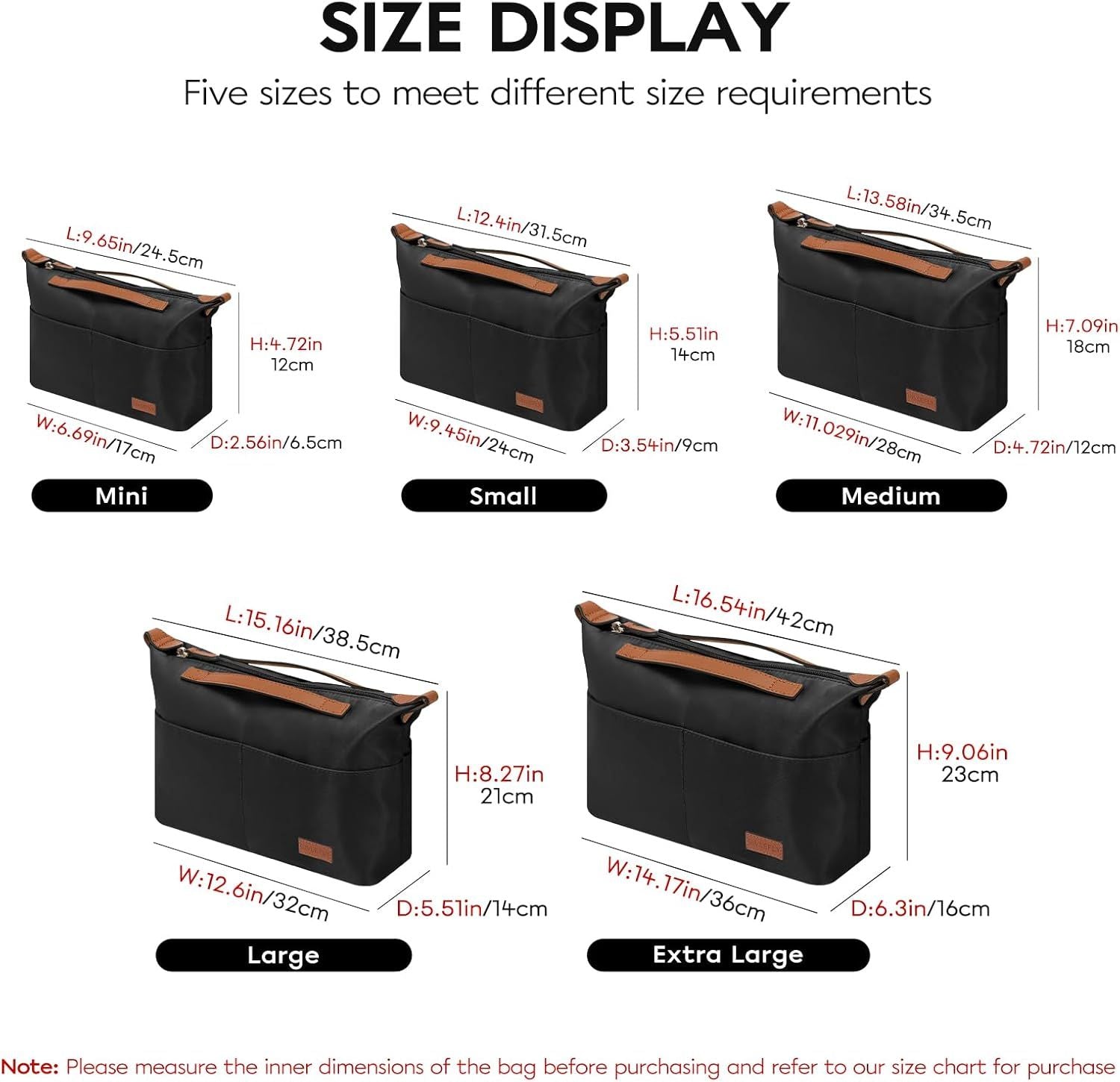 Extra Large Purse Organizer Insert with Zipper and Multiple Pockets