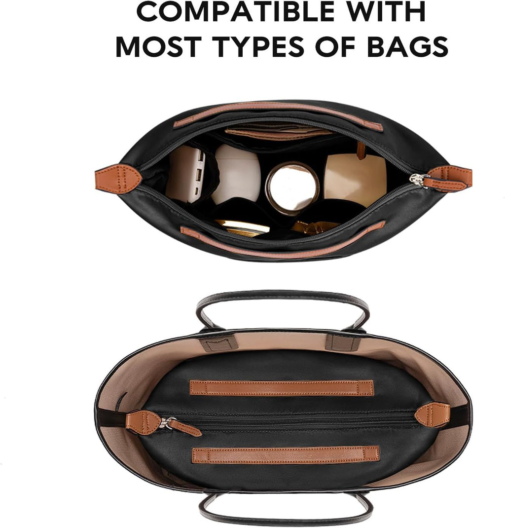Extra Large Purse Organizer Insert with Zipper and Multiple Pockets