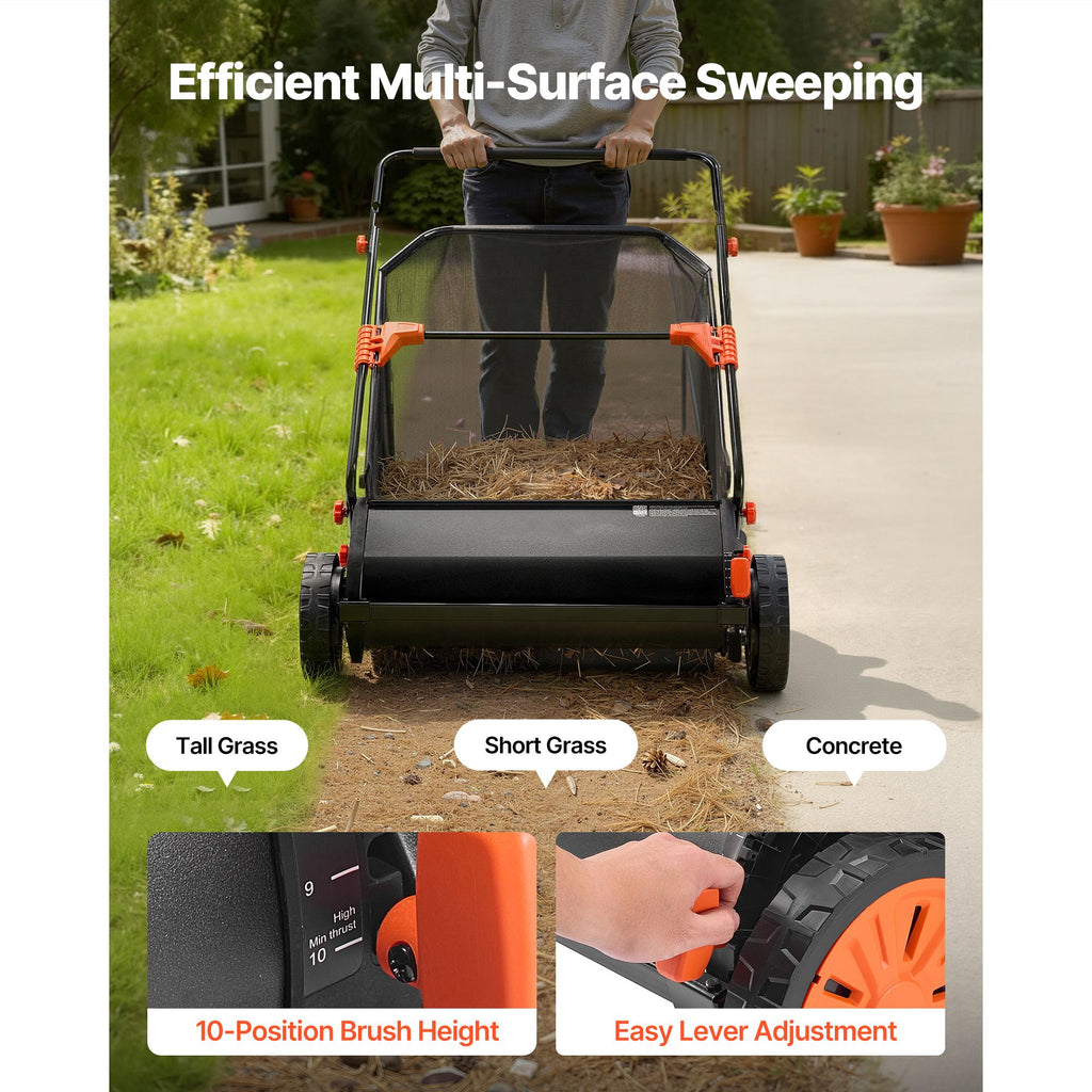 Effortless Lawn Sweeper with V-Shaped Brushes and Adjustable Height