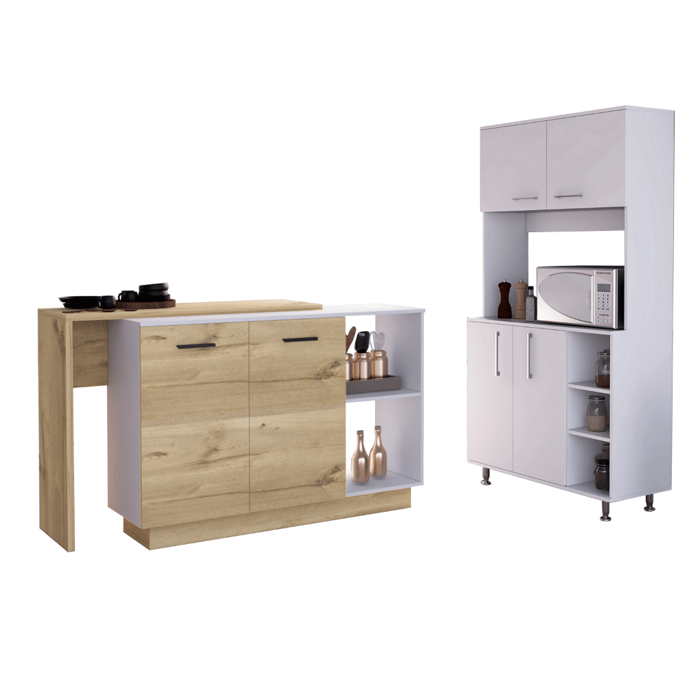 Quebec Kitchen Island and Pantry Cabinet Set
