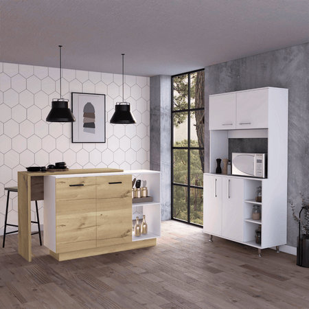 Quebec Kitchen Island and Pantry Cabinet Set
