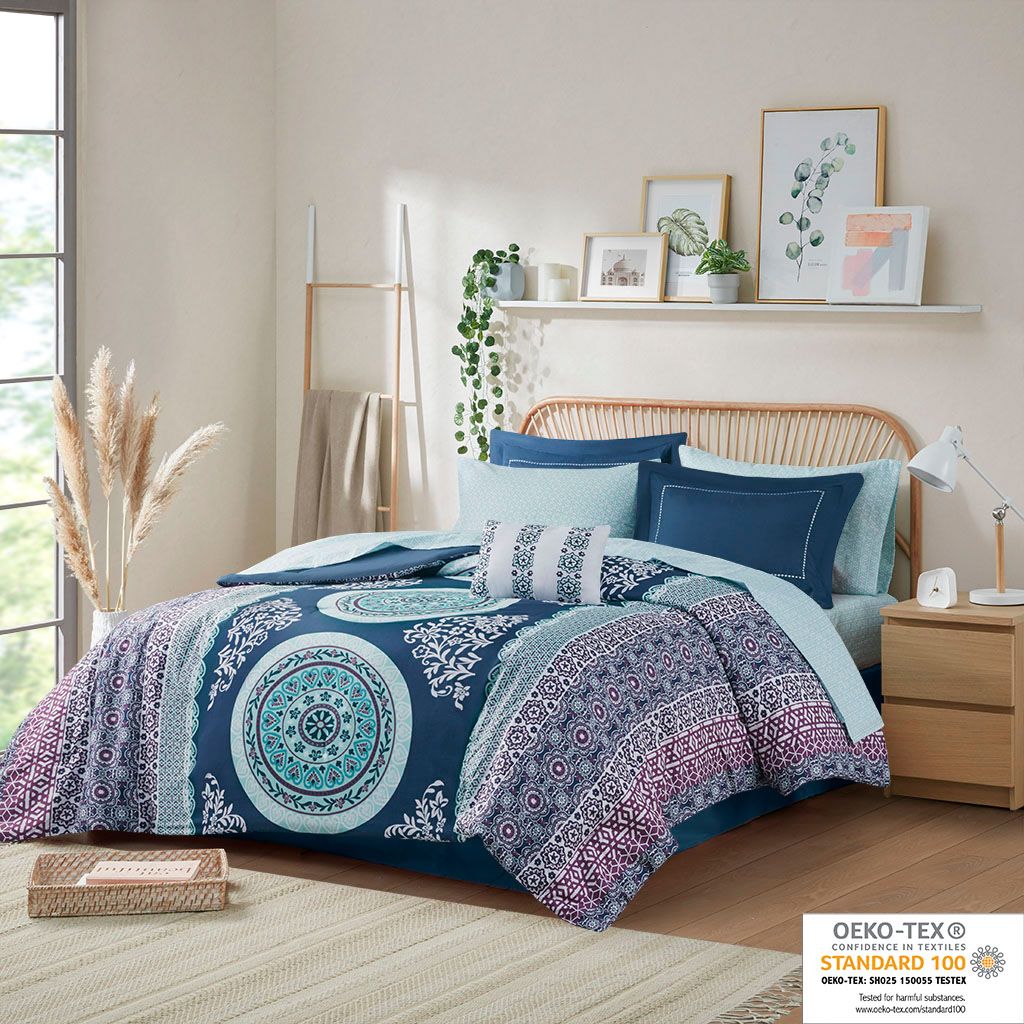 Queen Boho Medallion Comforter and Sheet Set