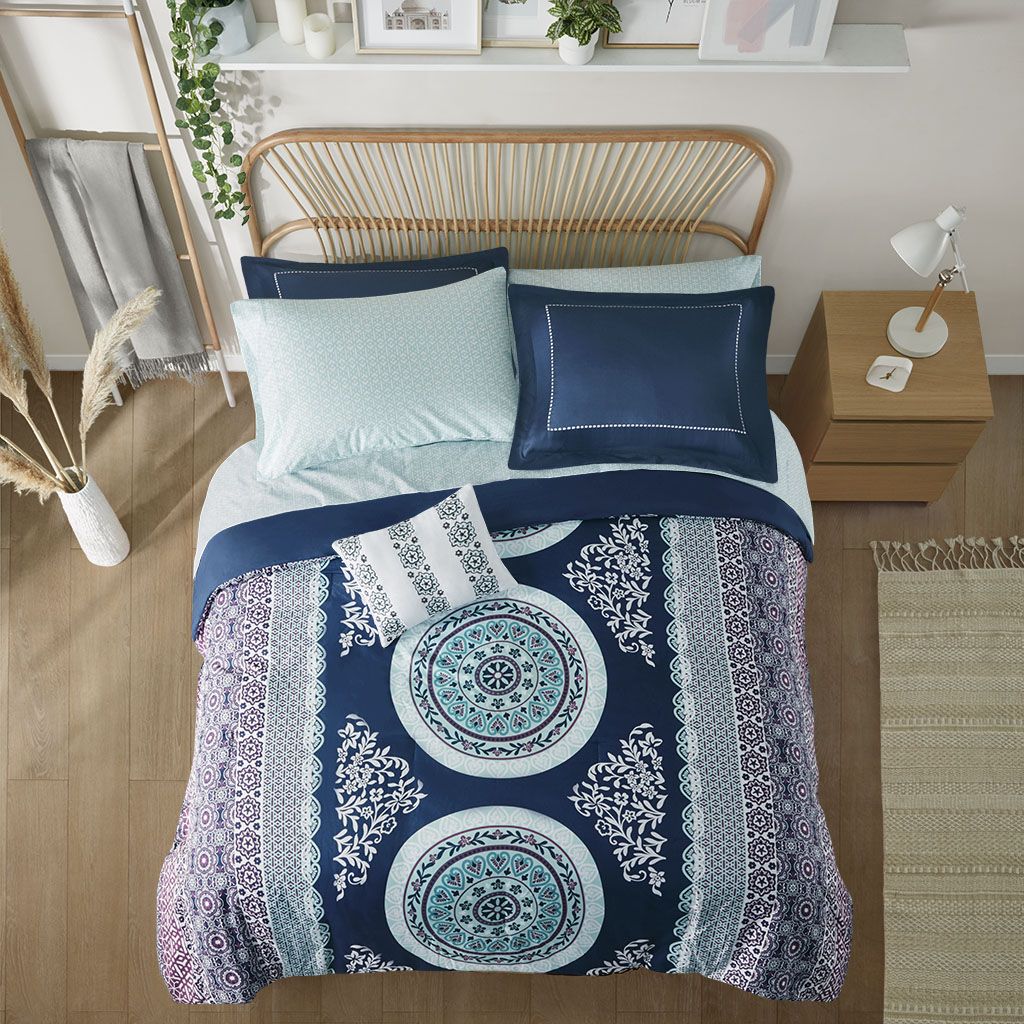 Queen Boho Medallion Comforter and Sheet Set