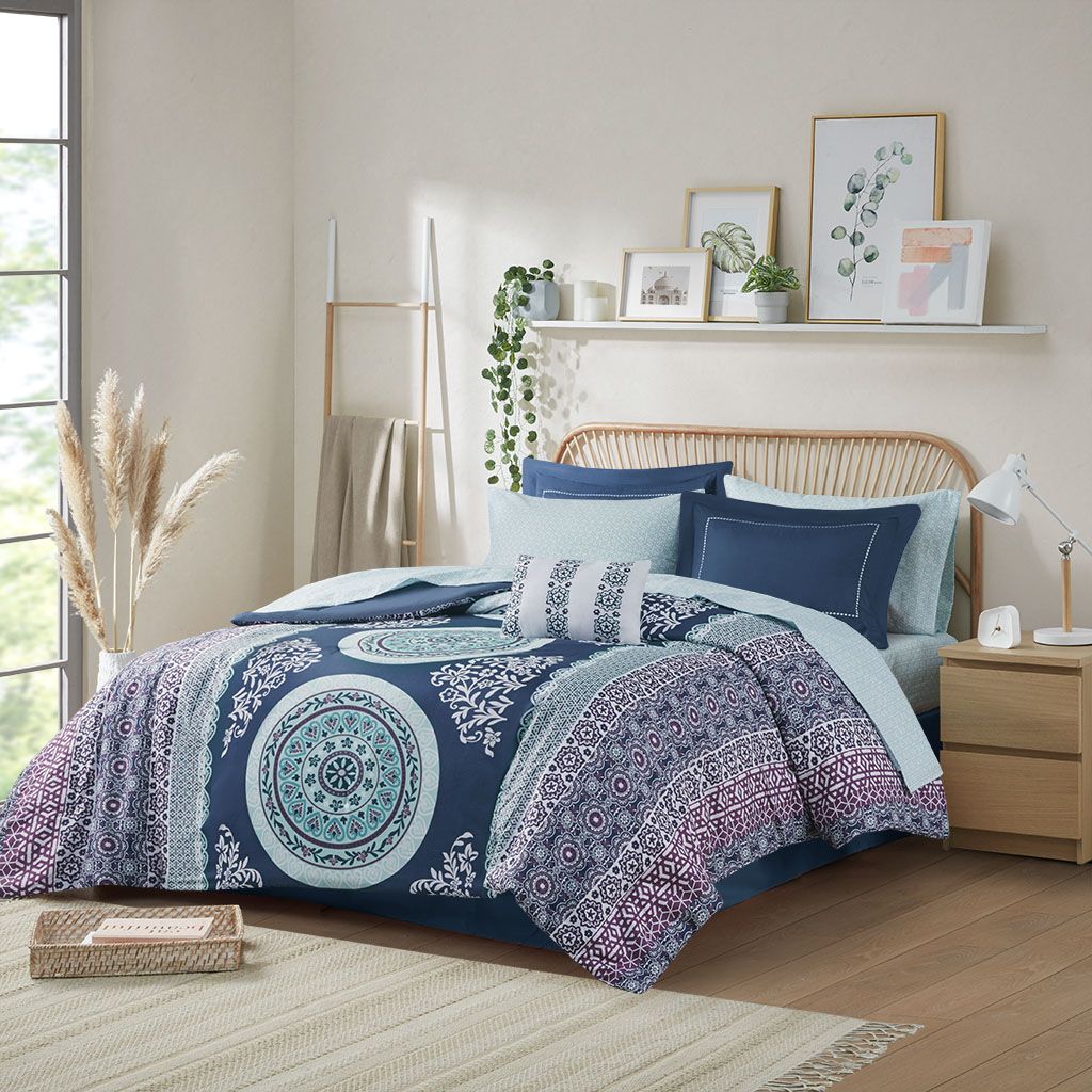 Queen Boho Medallion Comforter and Sheet Set