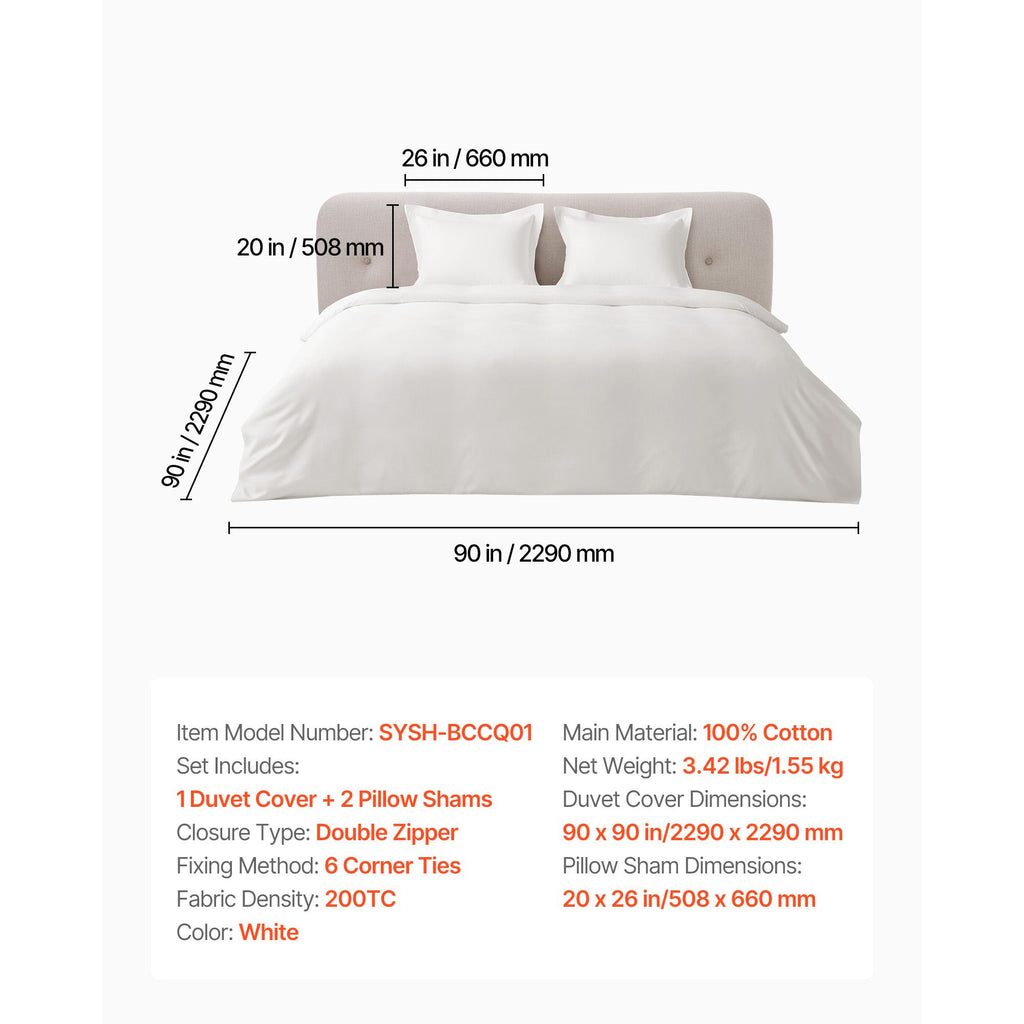 Queen Duvet Cover Set, 100% Cotton, 3 Pieces Bedding Set Queen Size with 1 Duvet Cover an