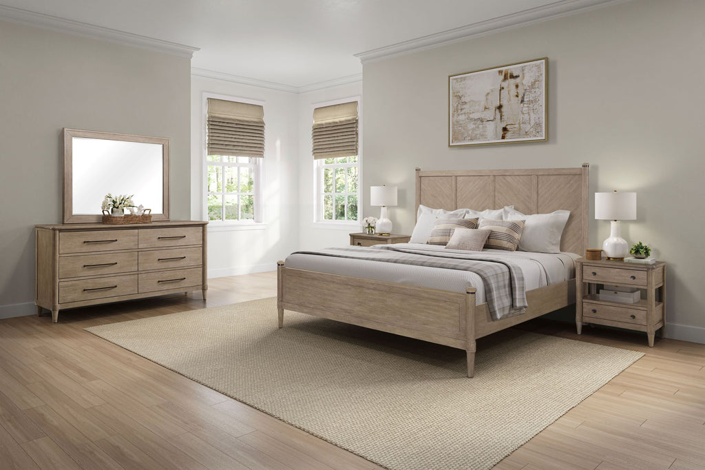Queen Lo-Post Bed in Sand Finish – Transitional Casual Styling