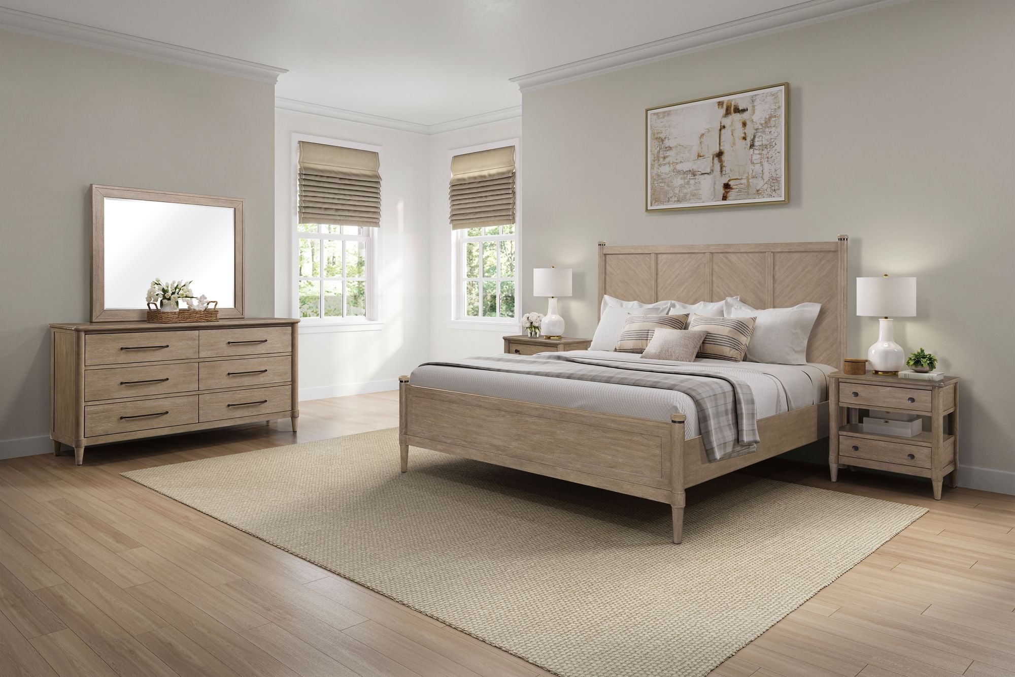 Queen Lo-Post Bed in Sand Finish – Transitional Casual Styling