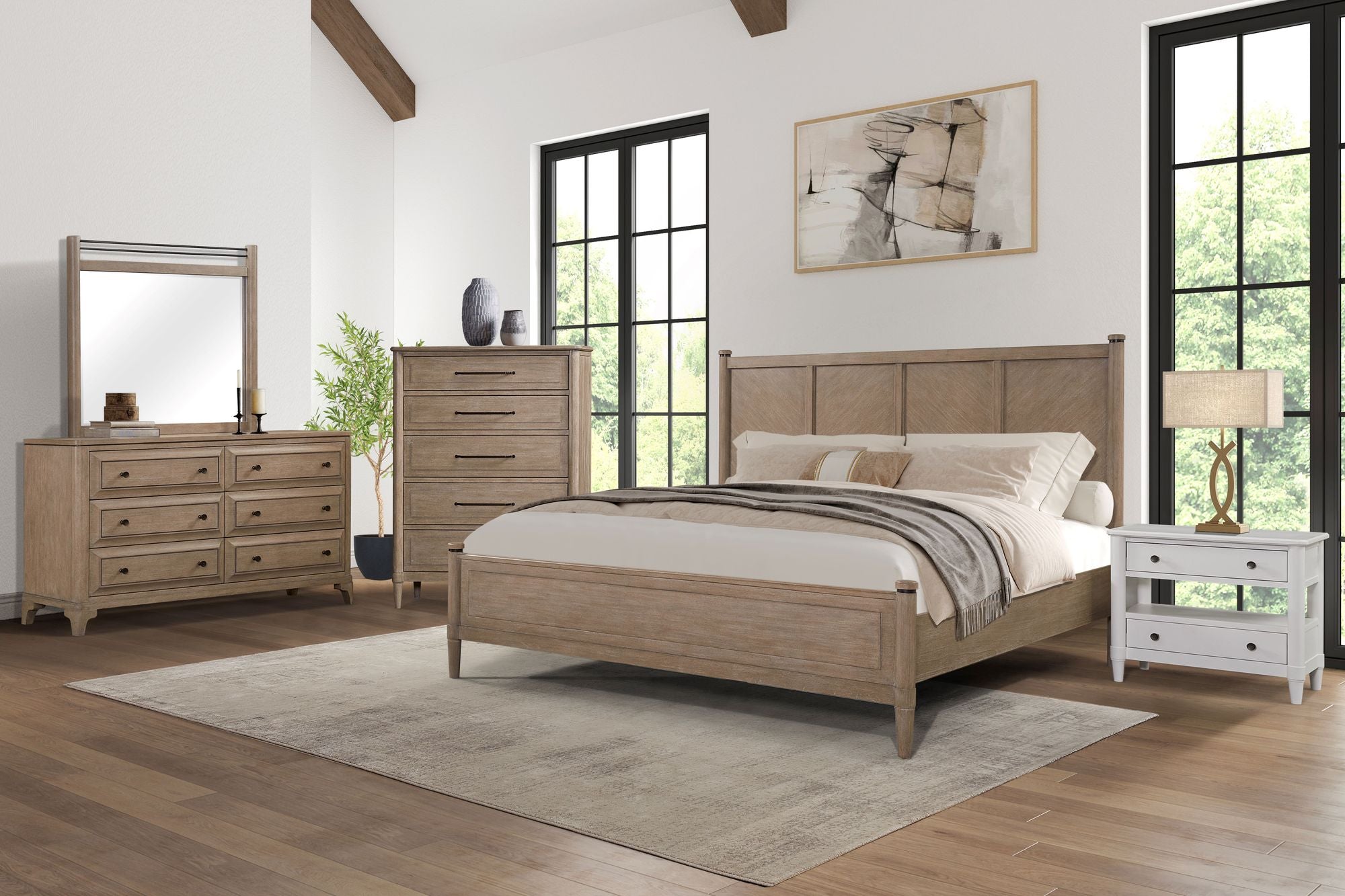 Queen Lo-Post Bed in Sand Finish – Transitional Casual Styling