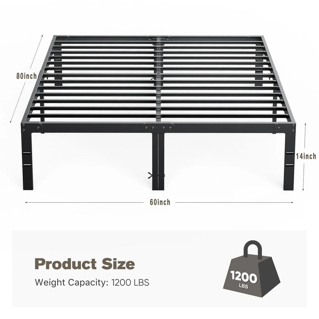 Queen Platform Bed Frame with Storage Space and Slatted Base