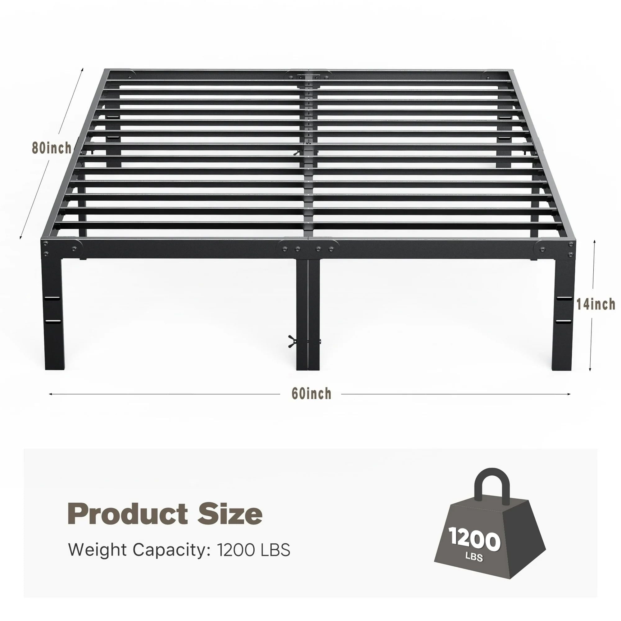 Queen Platform Bed Frame with Storage Space and Slatted Base