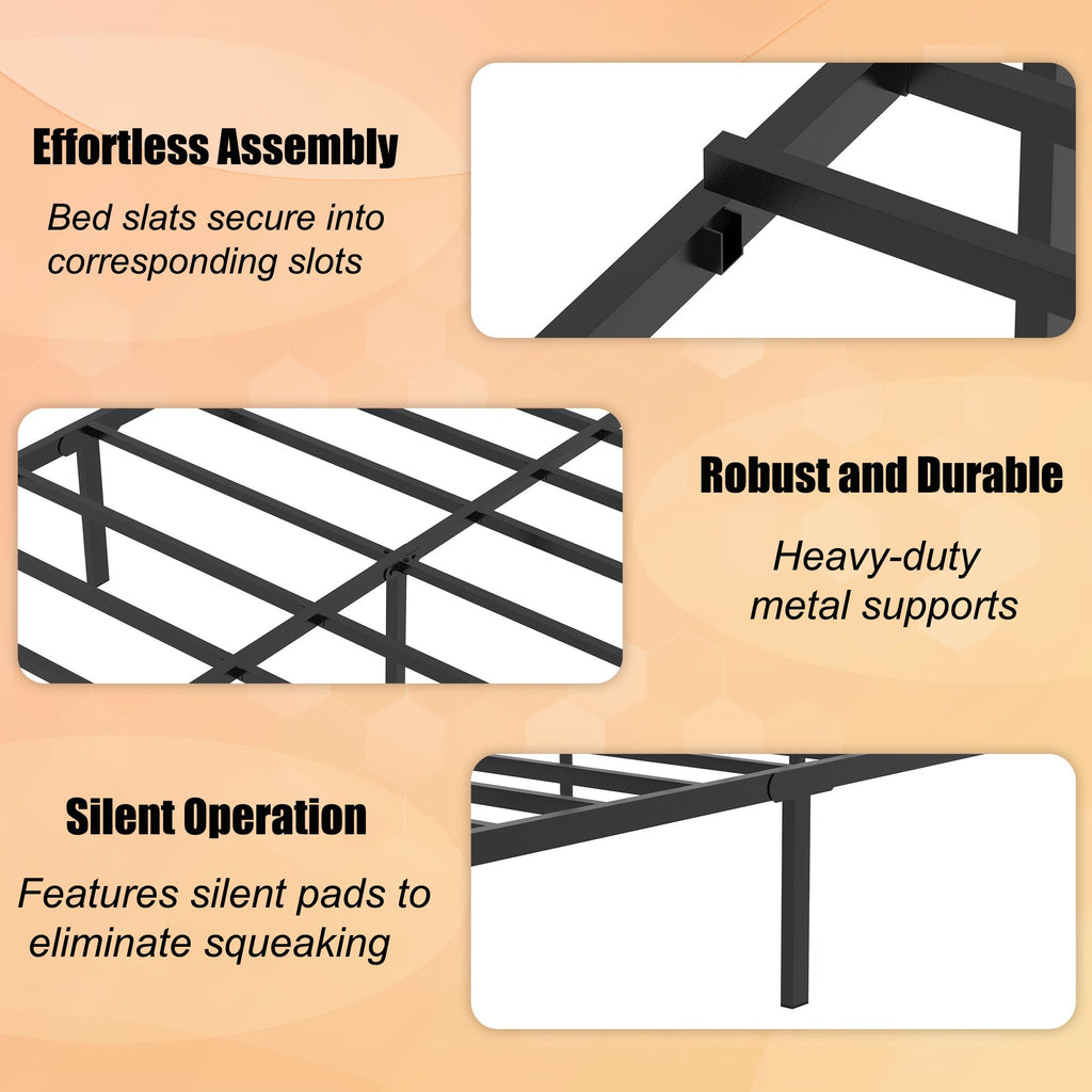 Classic Black Queen Bed Frame with Under-Bed Storage