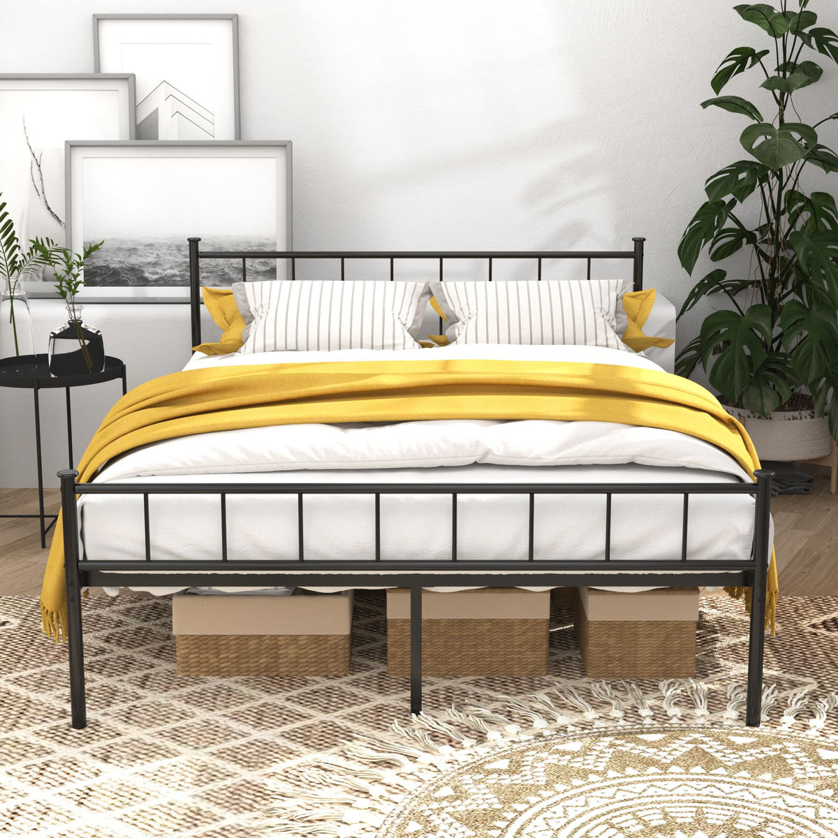 Classic Black Queen Bed Frame with Under-Bed Storage