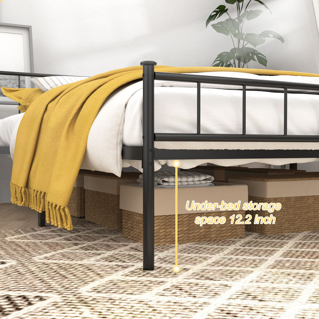 Classic Black Queen Bed Frame with Under-Bed Storage