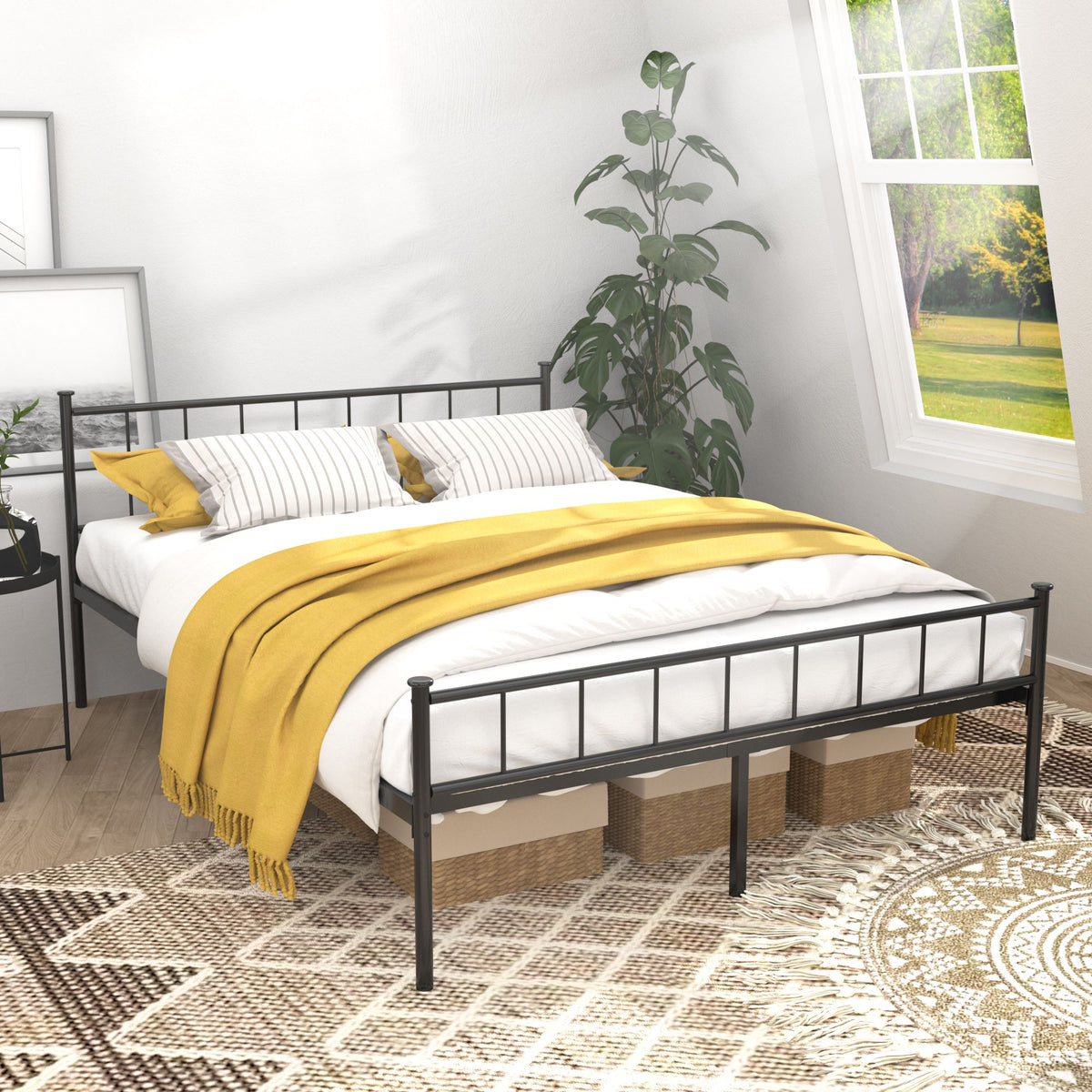 Classic Black Queen Bed Frame with Under-Bed Storage