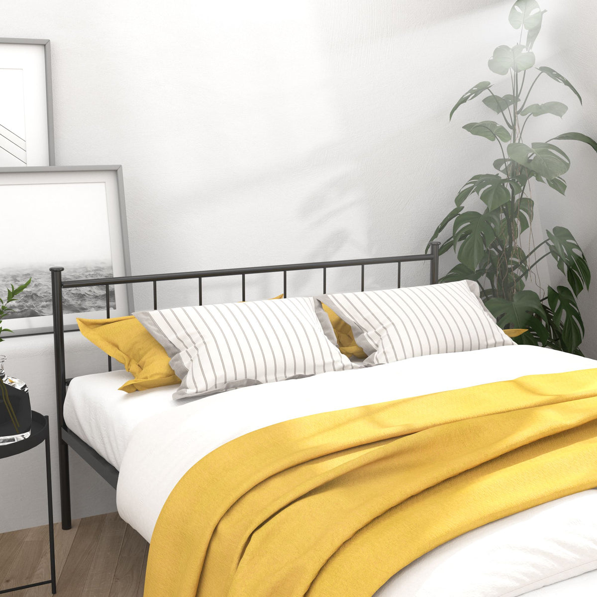 Classic Black Queen Bed Frame with Under-Bed Storage