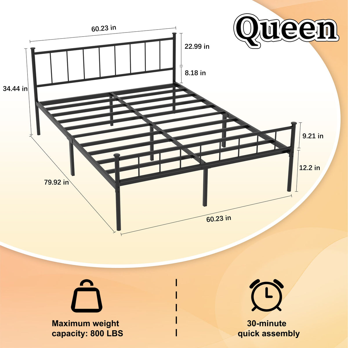 Classic Black Queen Bed Frame with Under-Bed Storage