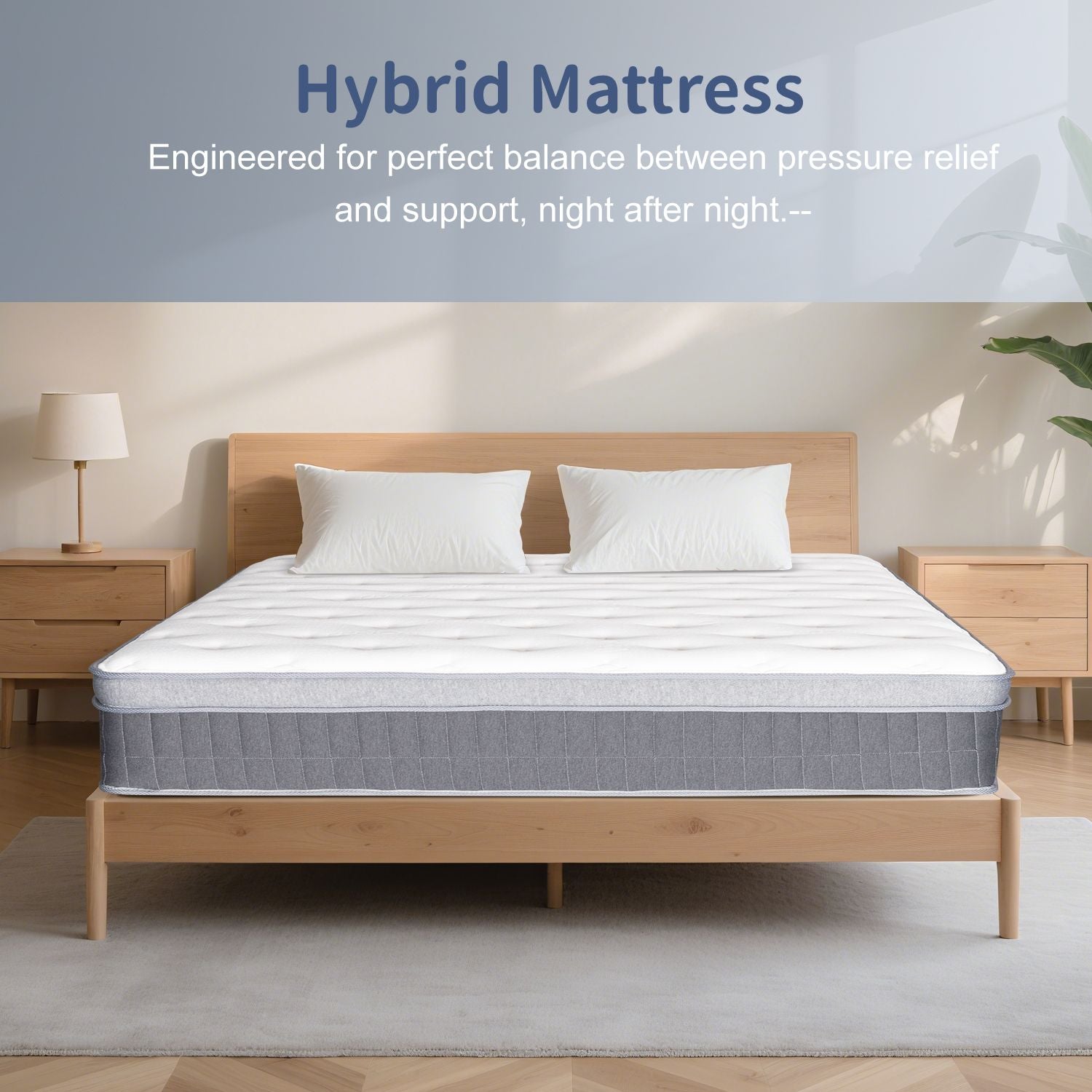 Medium Firm Hybrid Mattress with Pocketed Coils and Memory Foam for Pressure Relief