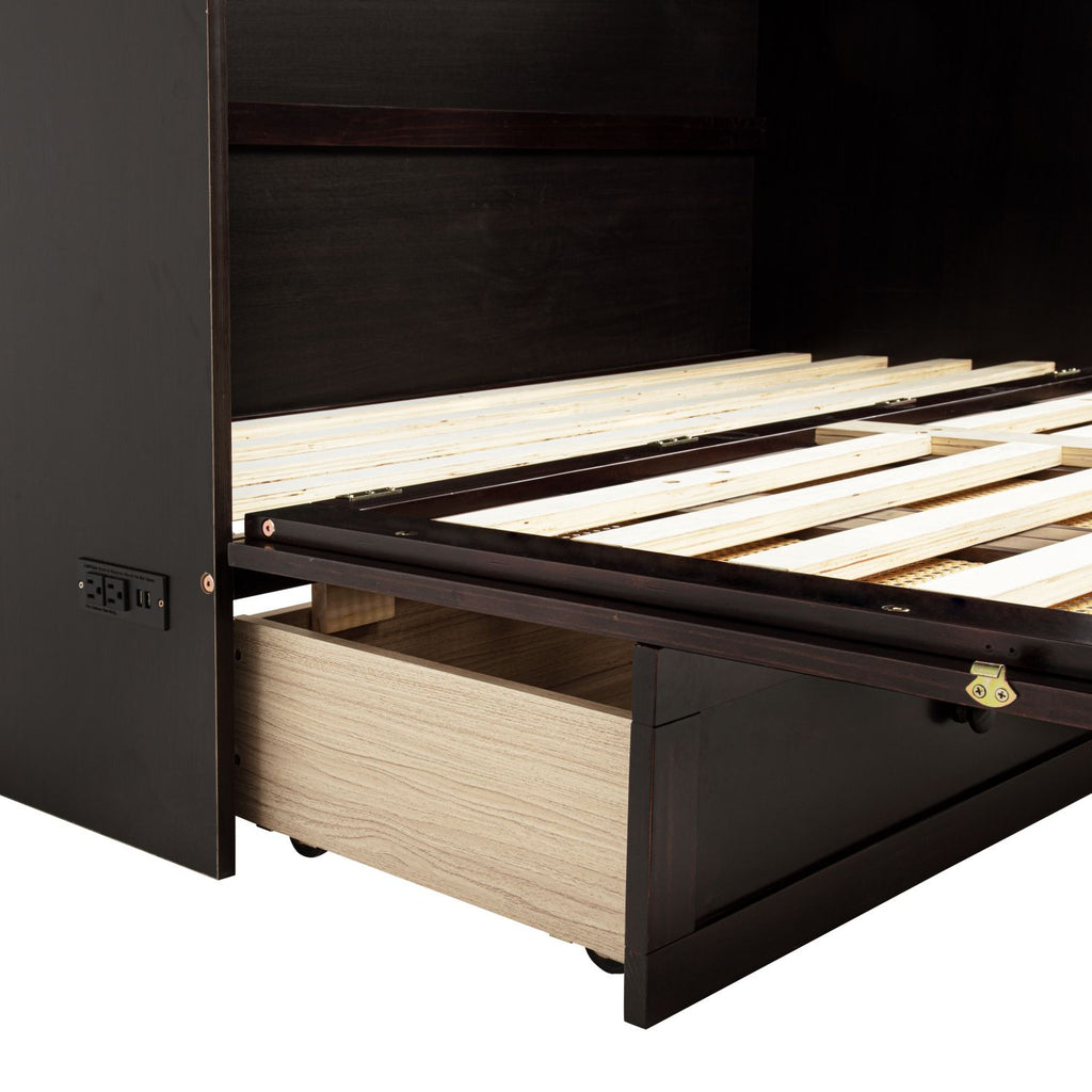 Espresso Queen Murphy Cabinet Bed with Charging Station