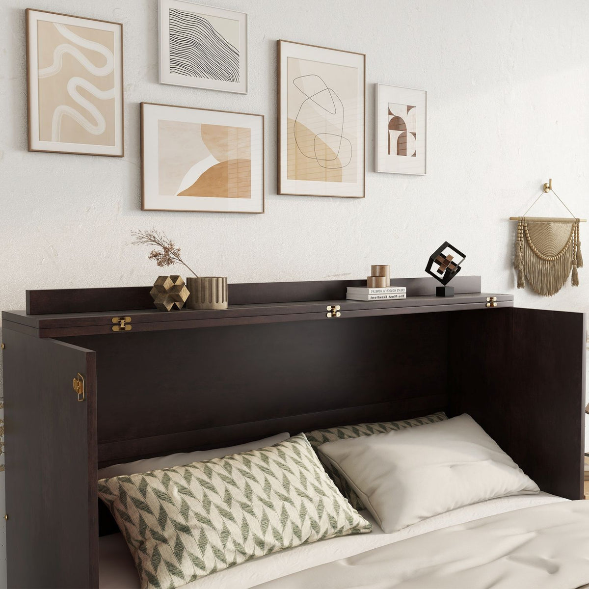 Espresso Queen Murphy Cabinet Bed with Charging Station