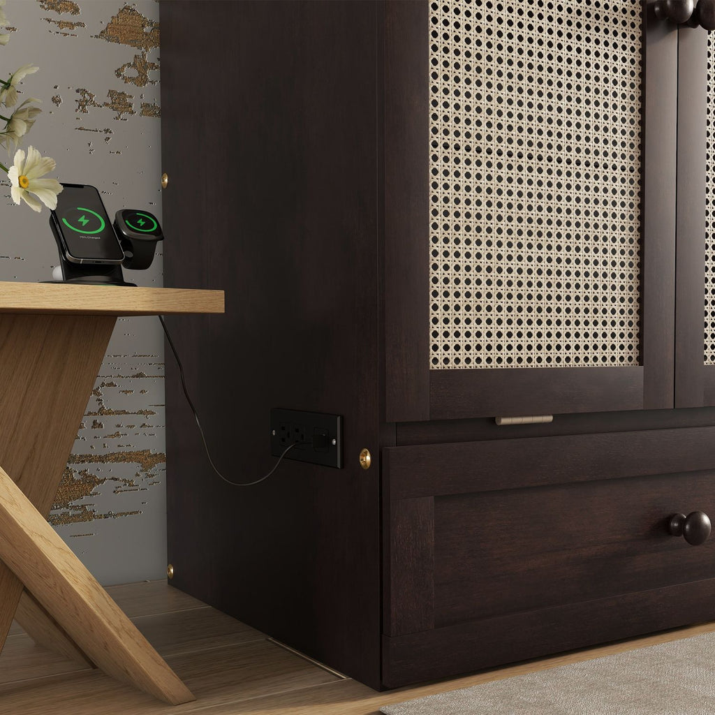 Espresso Queen Murphy Cabinet Bed with Charging Station