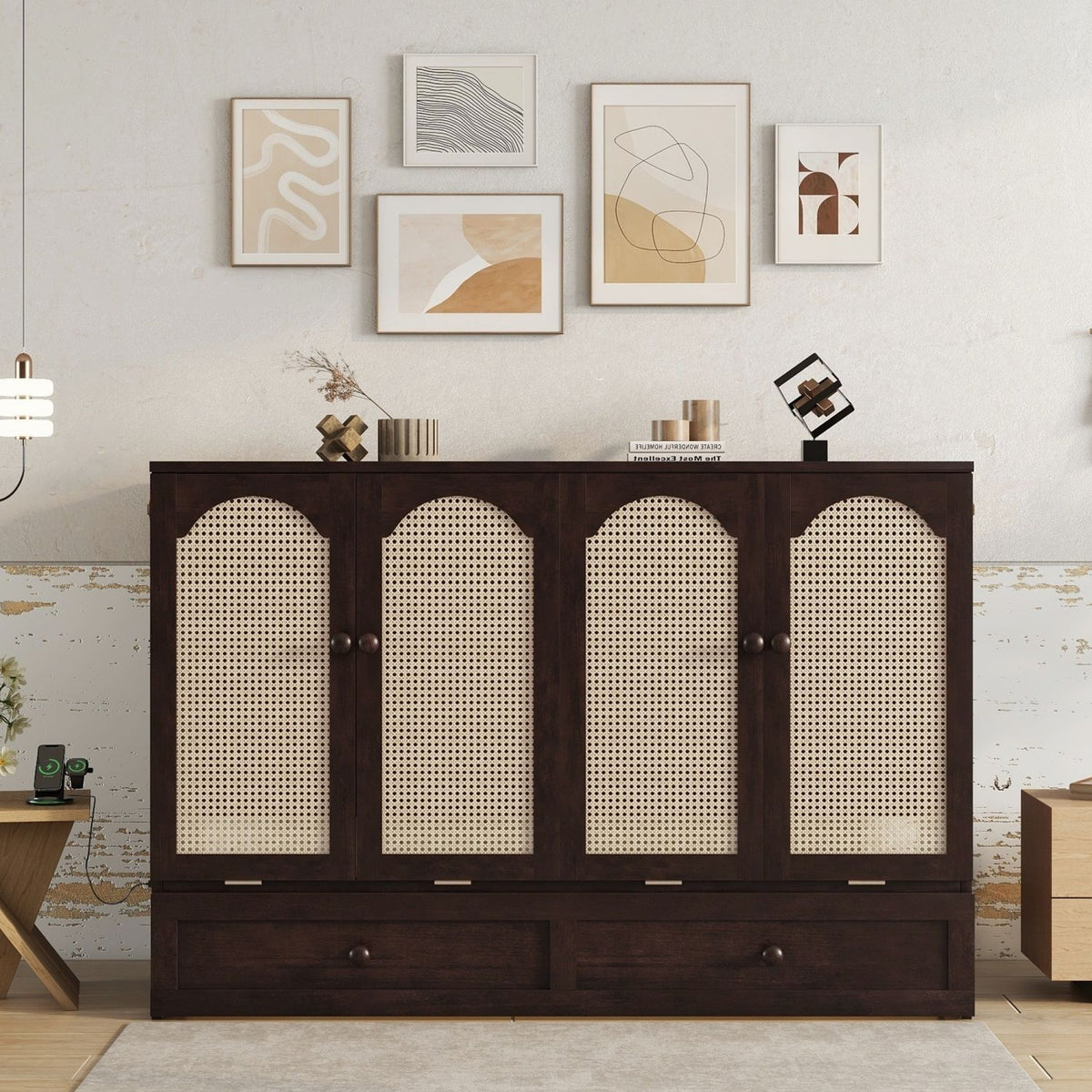 Espresso Queen Murphy Cabinet Bed with Charging Station