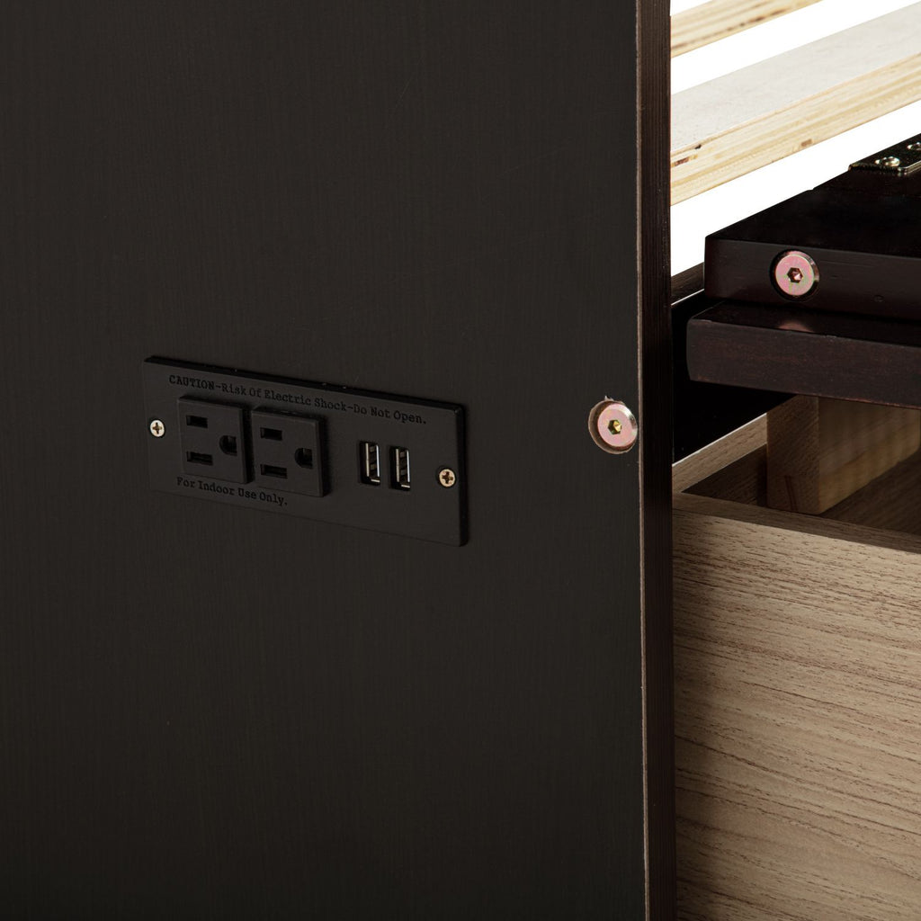 Espresso Queen Murphy Cabinet Bed with Charging Station