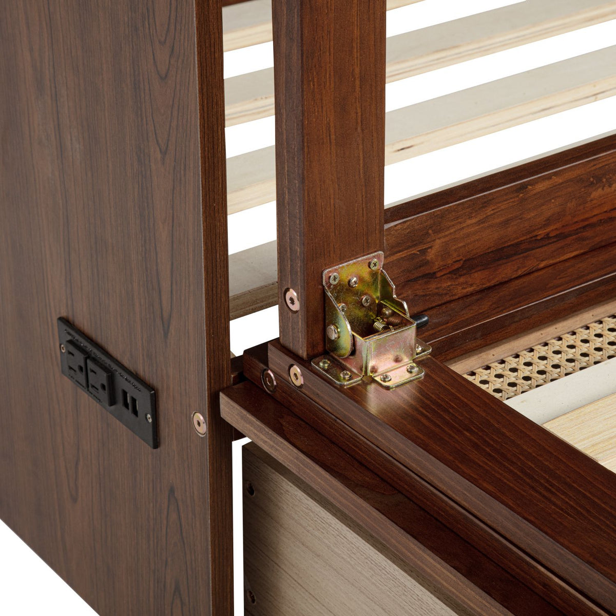 Murphy Cabinet Bed with Charging Station and Rattan Detail