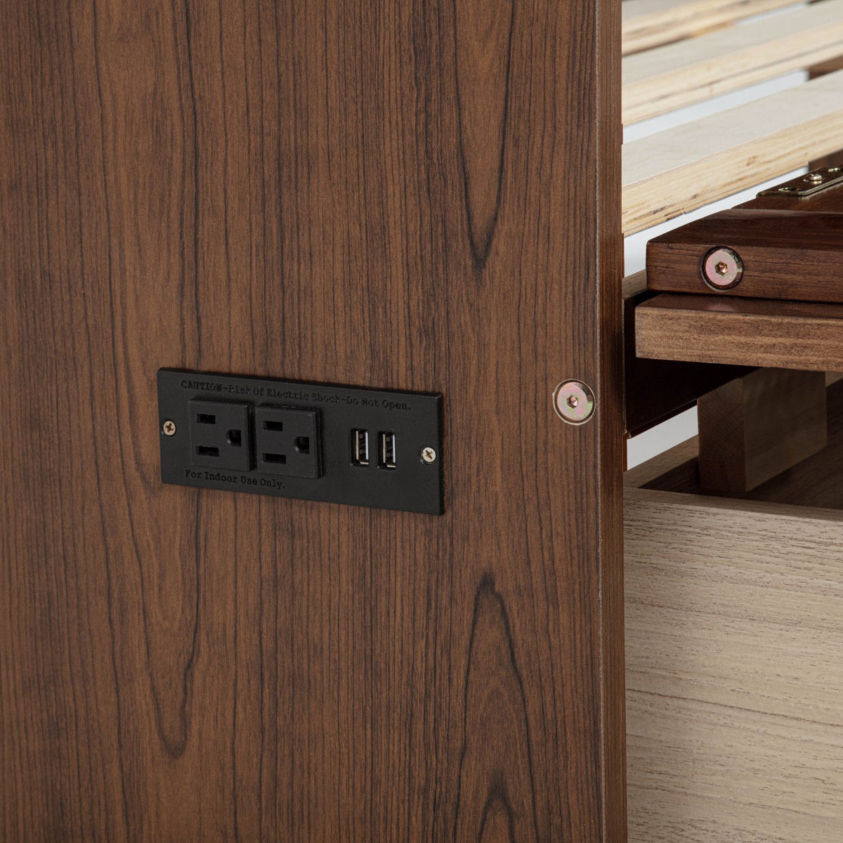 Murphy Cabinet Bed with Charging Station and Rattan Detail