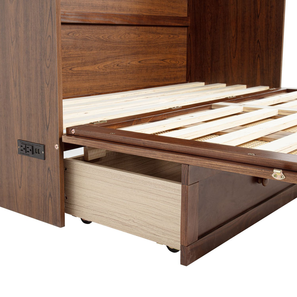 Murphy Cabinet Bed with Charging Station and Rattan Detail