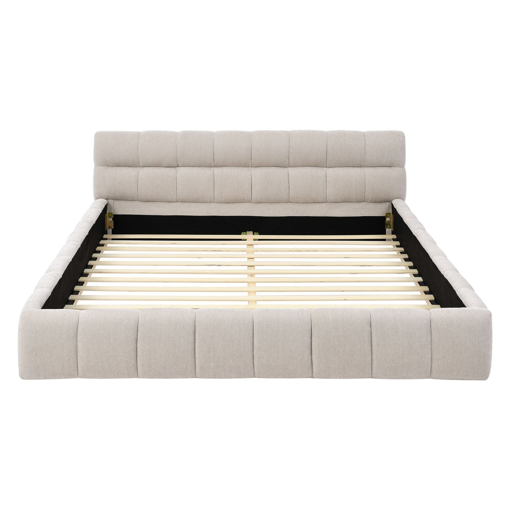 Queen Size Upholstered Bed Frame with Thick Fabric, Chenille Fabric Grounded Queen Size