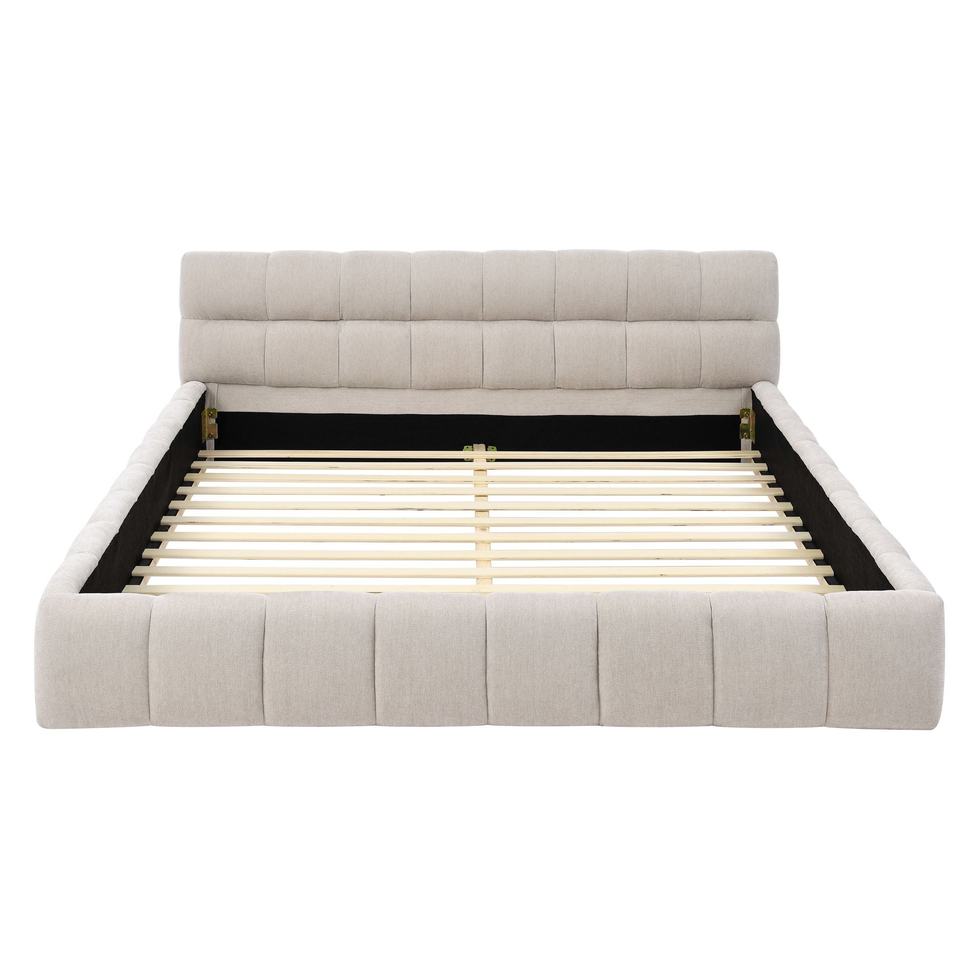 Queen Size Upholstered Bed Frame with Thick Fabric, Chenille Fabric Grounded Queen Size