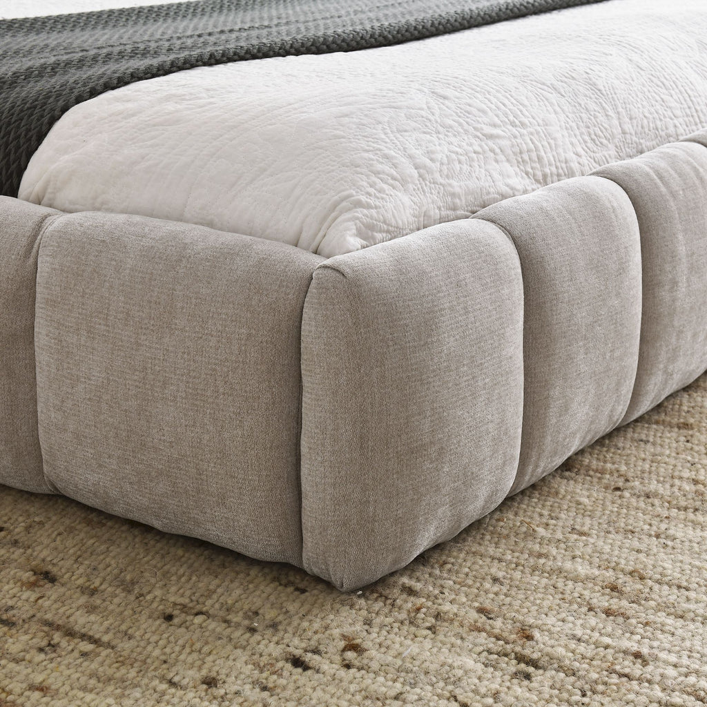 Queen Size Upholstered Bed Frame with Thick Fabric, Chenille Fabric Grounded Queen Size