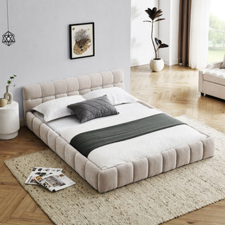 Queen Size Upholstered Bed Frame with Thick Fabric, Chenille Fabric Grounded Queen Size