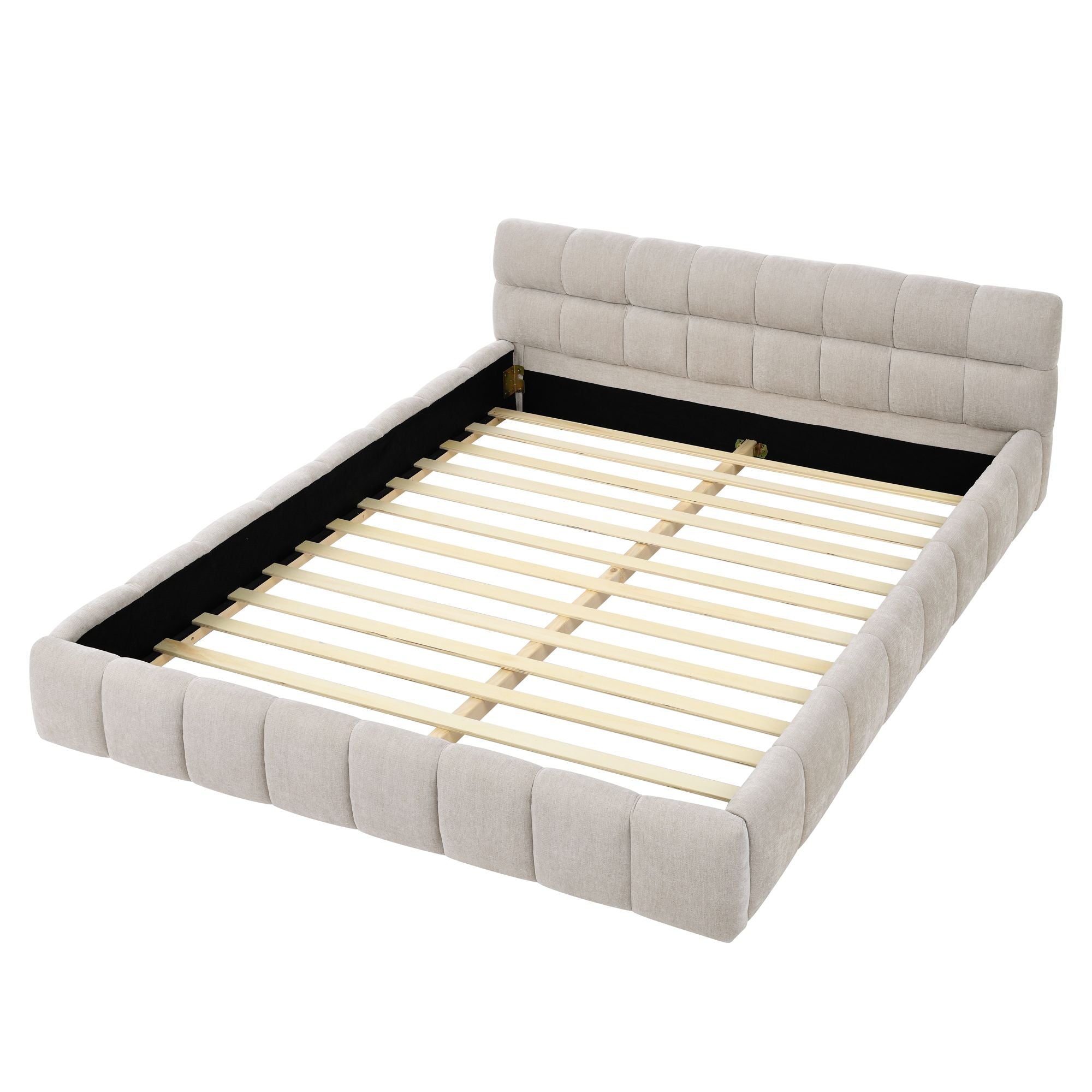 Queen Size Upholstered Bed Frame with Thick Fabric, Chenille Fabric Grounded Queen Size