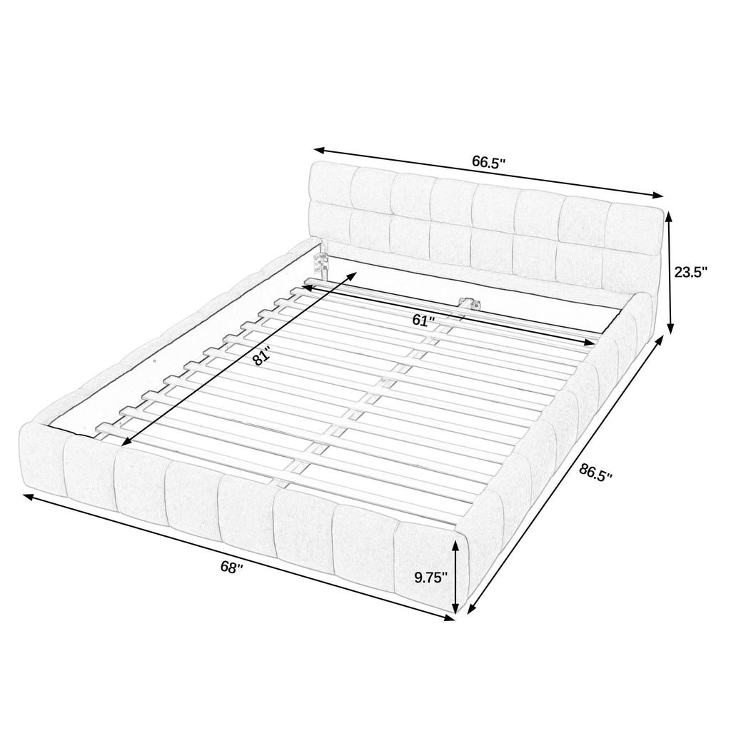Queen Size Upholstered Bed Frame with Thick Fabric, Chenille Fabric Grounded Queen Size