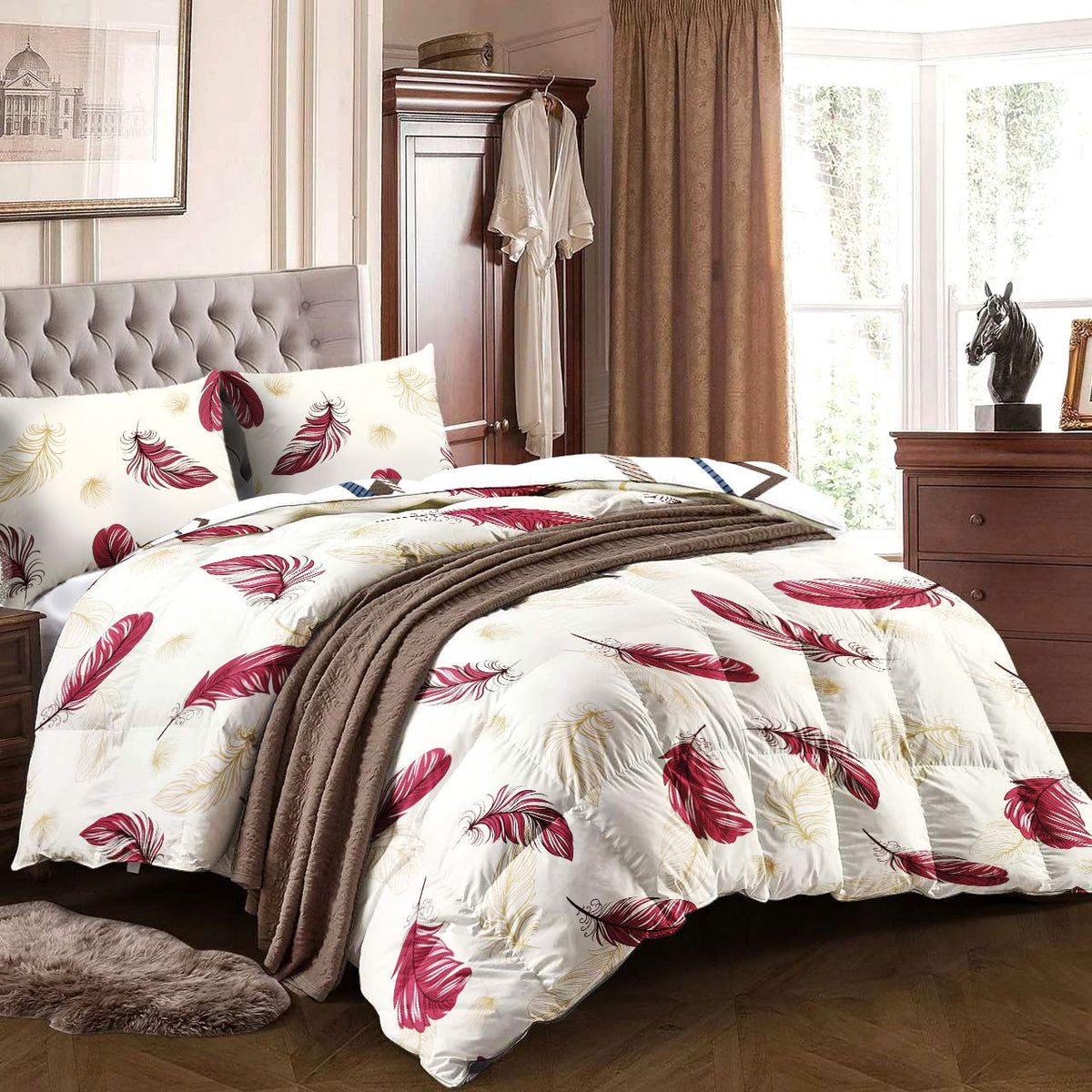 9-Piece Luxury Bedspread and Curtain Set with Bamboo Microfiber