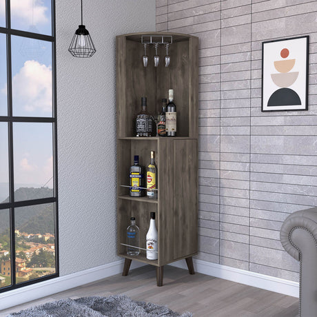 Quinn Corner Bar Cabinet with Cup Rack and Shelves
