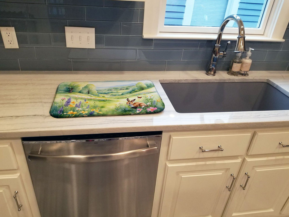 Rabbit Springtime Meadow Dish-Drying Mat