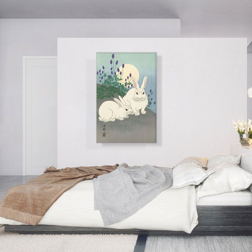 Rabbits and the Moon Canvas Wall Art