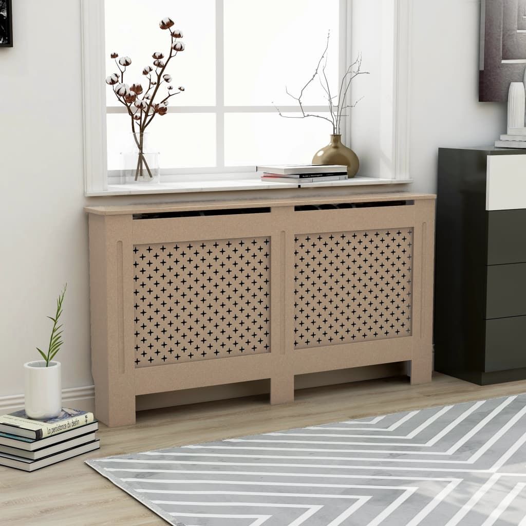 Modern Slatted Radiator Cover with Display Shelf