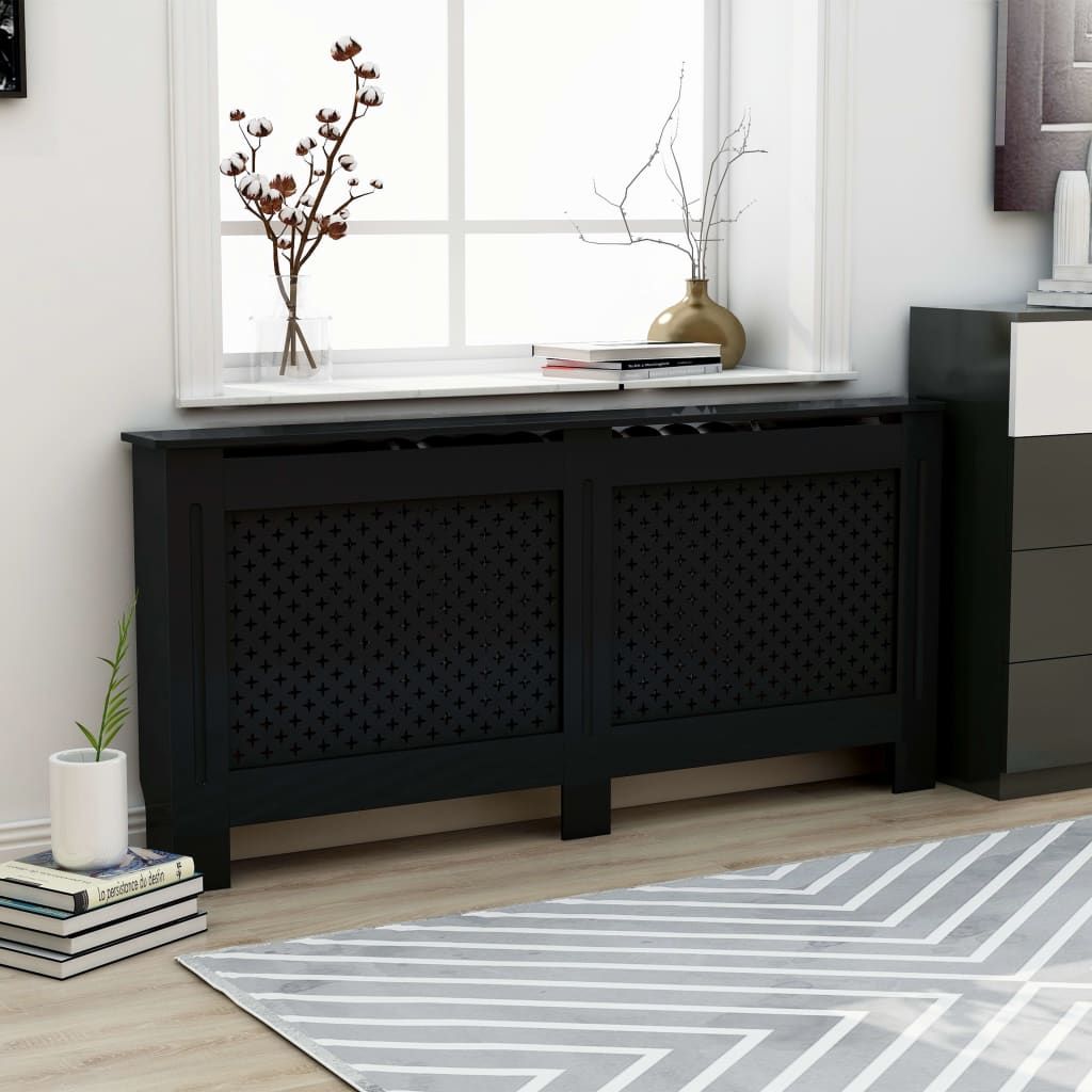 Black Radiator Cover with Shelf Space and Honeycomb Pattern