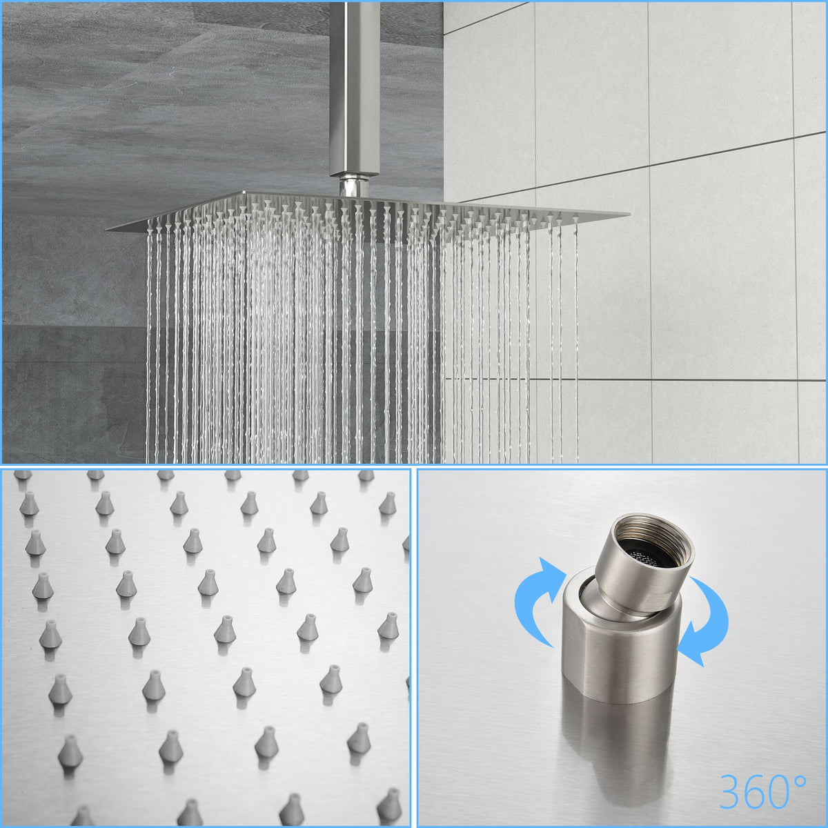 Rain Fixed Shower Head (12 Square, Brushed Nickel)