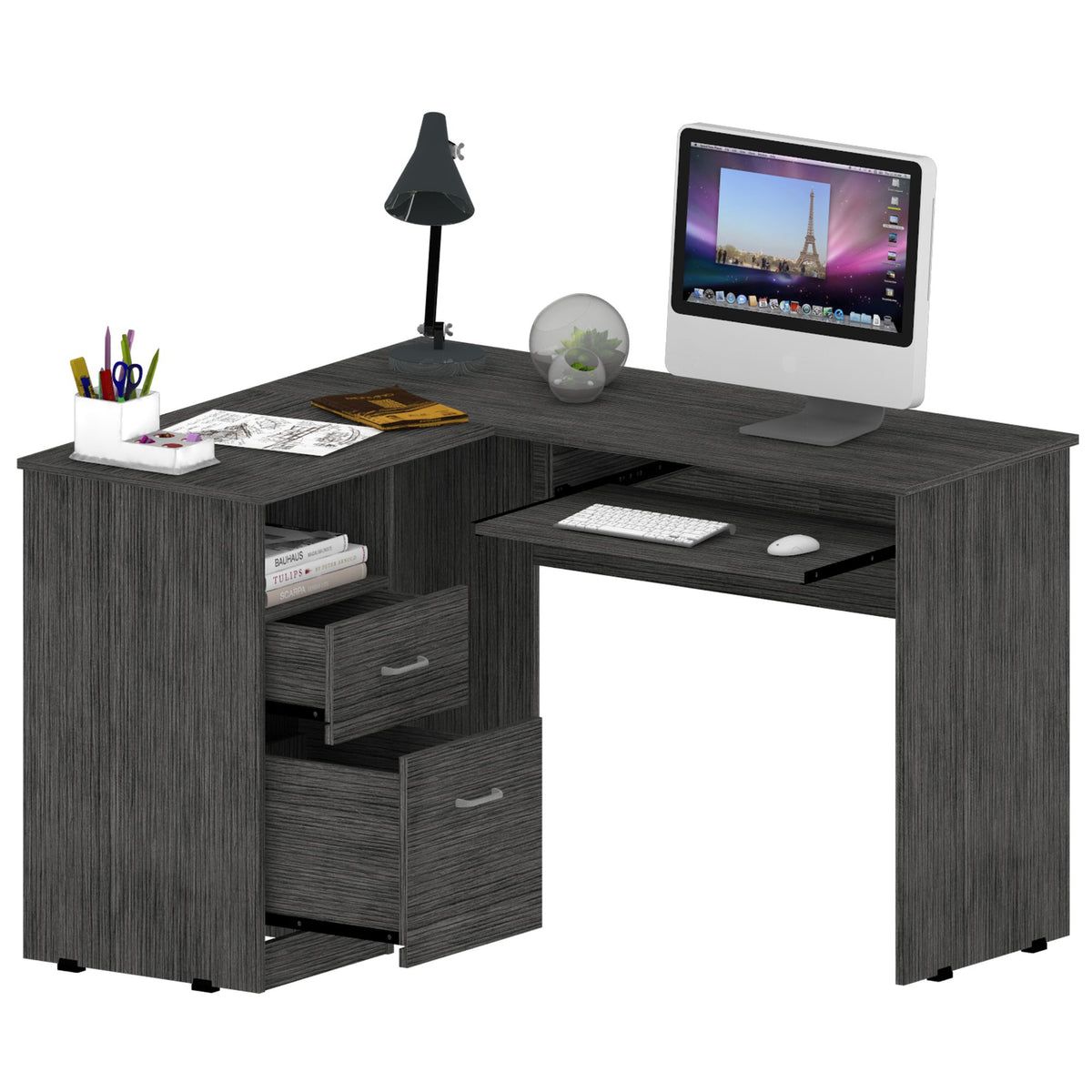 Raleigh L-Shaped Desk with Drawers and CPU Storage