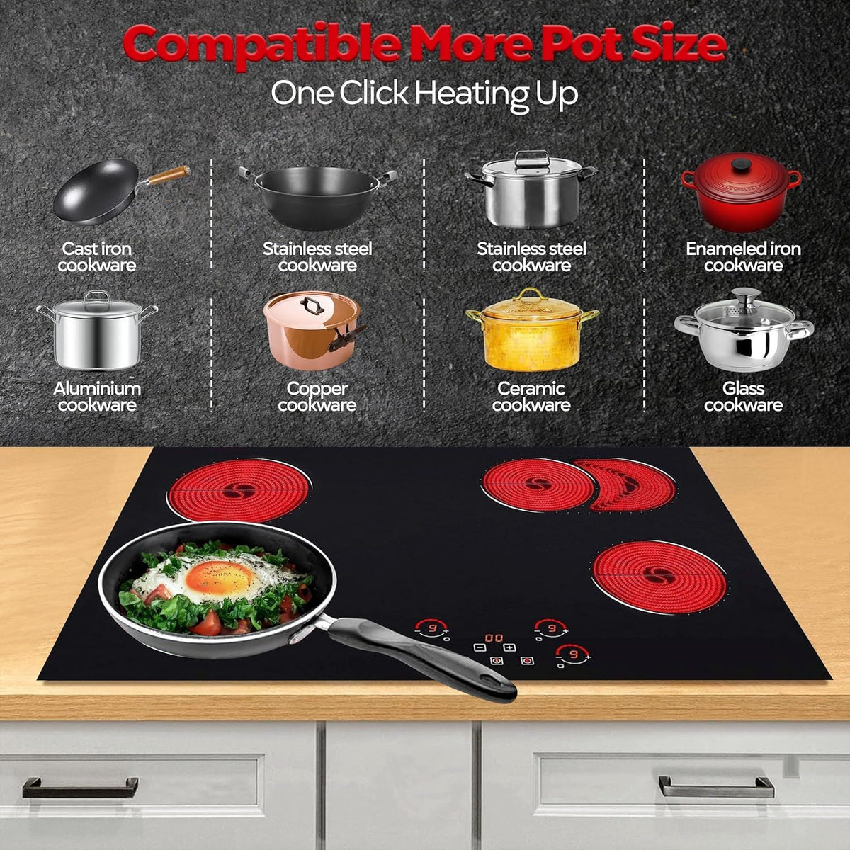 Ramblewood 7200W 4 Burner Electric Cooktop