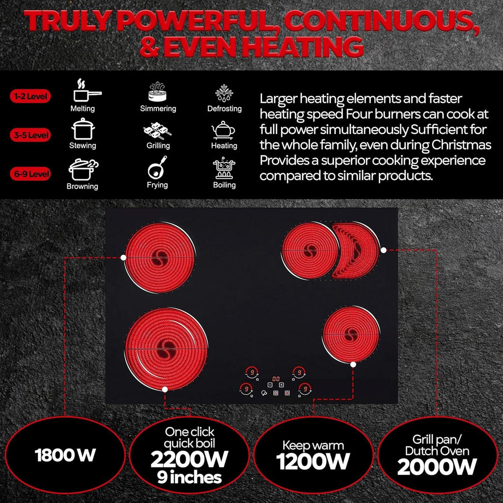 Ramblewood 7200W 4 Burner Electric Cooktop