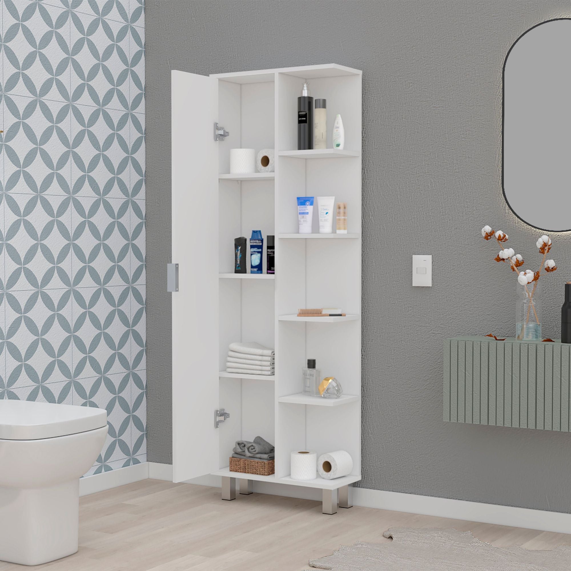 Randall Linen Cabinet – Elegant Storage with 9 Shelves