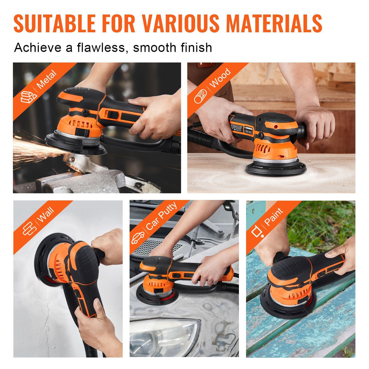 Professional 6- Random Orbital Sander with Dual-Action Mode and Variable Speed