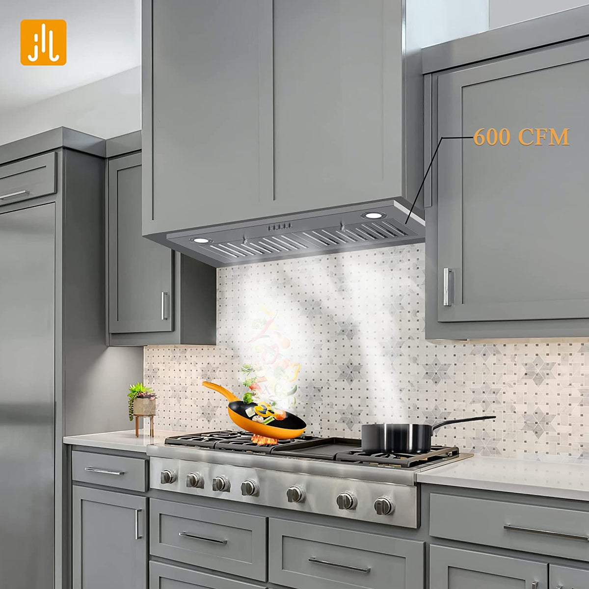 600 CFM Range Hood Insert – Stainless Steel with LED Lights and Dishwasher Safe Filters