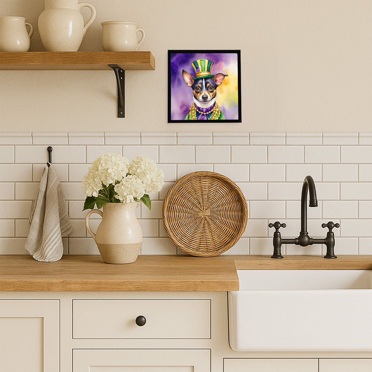 Rat Terrier King of Mardi Gras Framed Wall Art