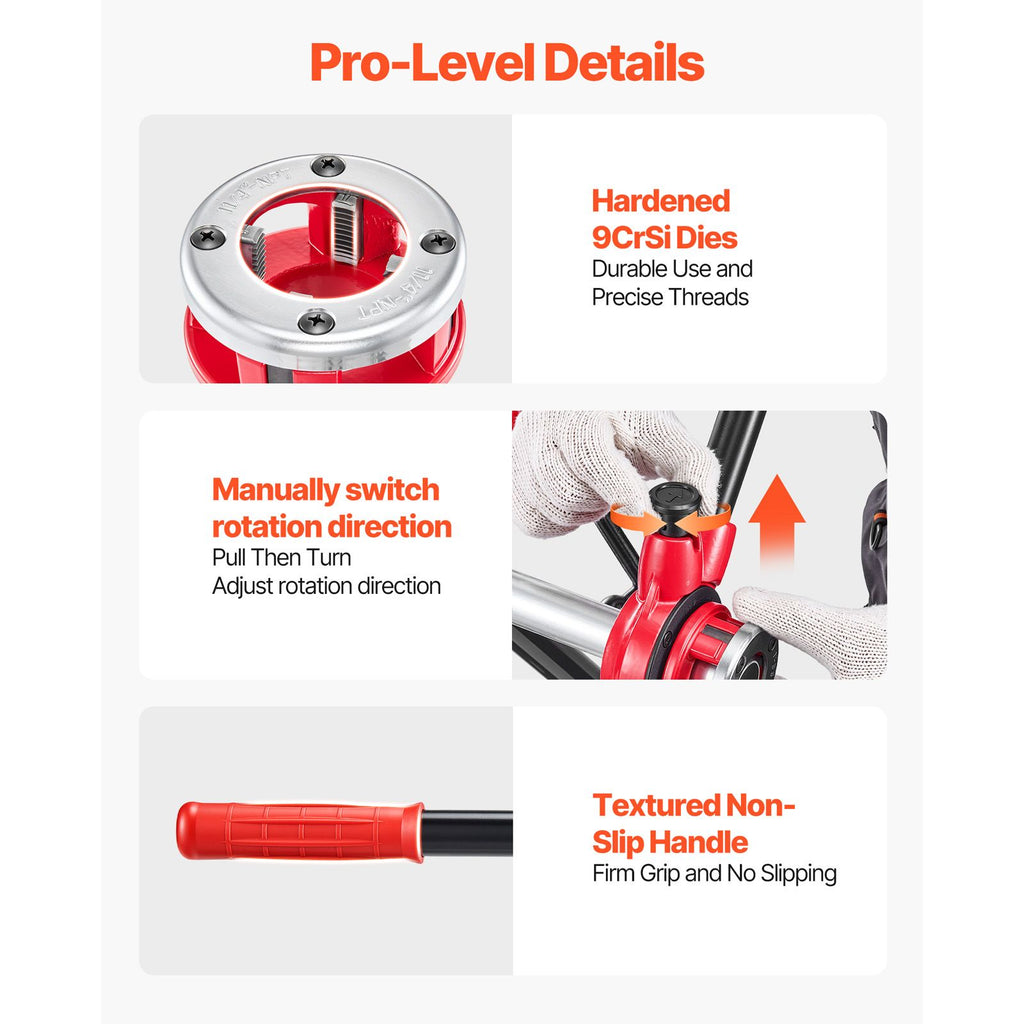 Manual Ratchet Pipe Threader Kit with Four Dies